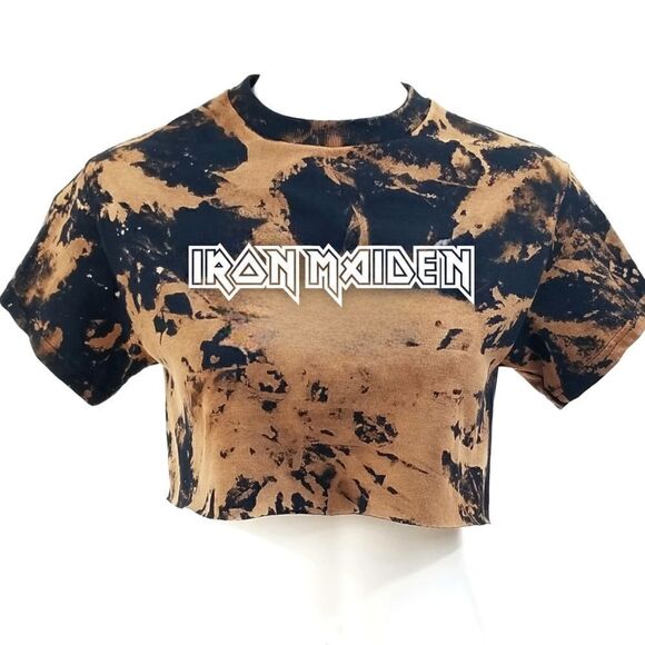 IROIN MAIDEN Rock Band Acid Washed Cropped Crop Top Band Tee Rock Tee Metal Punk - Picture 1 of 3
